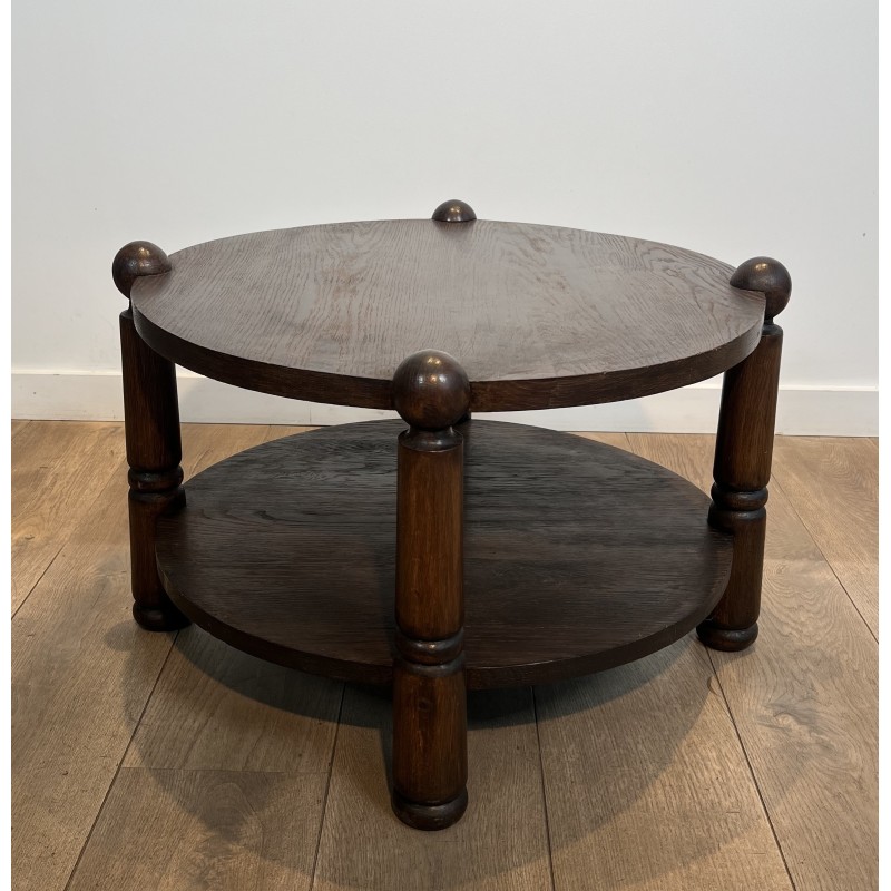 Table Basse Brutaliste en Chêne Massif par Charles Dudouyt, Travail Français, vers 1940-1950