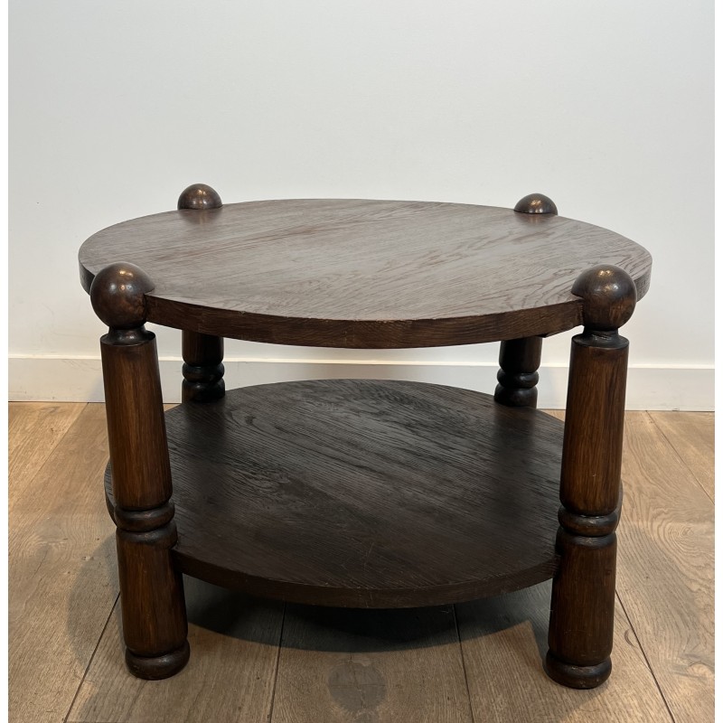 Brutalist Solid Oak Coffee Table by Charles Dudouyt, French Work, circa 1940-1950