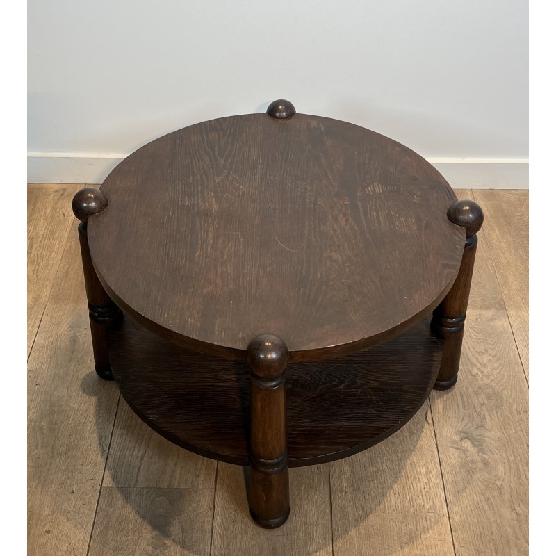 Brutalist Solid Oak Coffee Table by Charles Dudouyt, French Work, circa 1940-1950