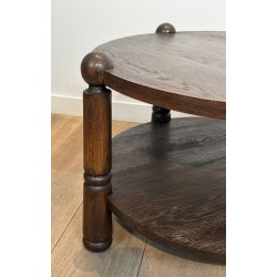 Table Basse Brutaliste en Chêne Massif par Charles Dudouyt, Travail Français, vers 1940-1950