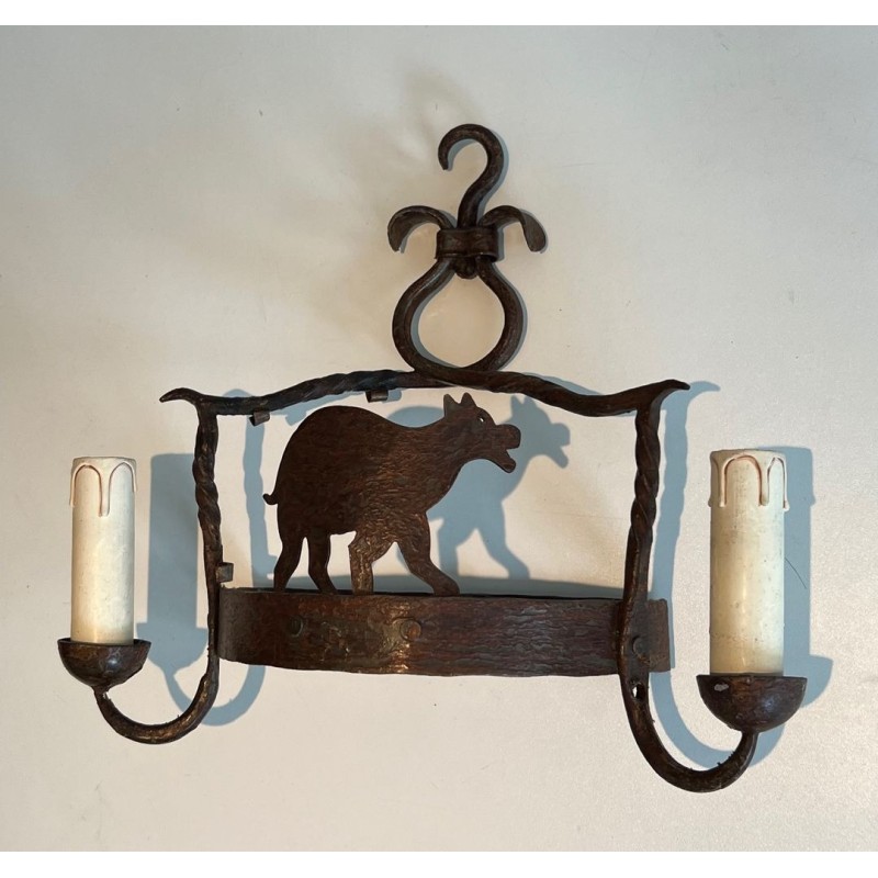 Pair of Wrought Iron Wall lights Showing Animals