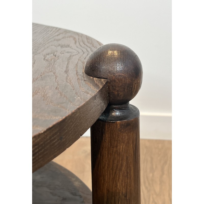 Table Basse Brutaliste en Chêne Massif par Charles Dudouyt, Travail Français, vers 1940-1950