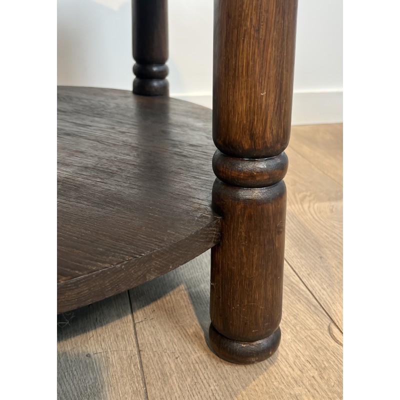 Table Basse Brutaliste en Chêne Massif par Charles Dudouyt, Travail Français, vers 1940-1950
