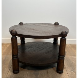 Brutalist Solid Oak Coffee Table by Charles Dudouyt, French Work, circa 1940-1950