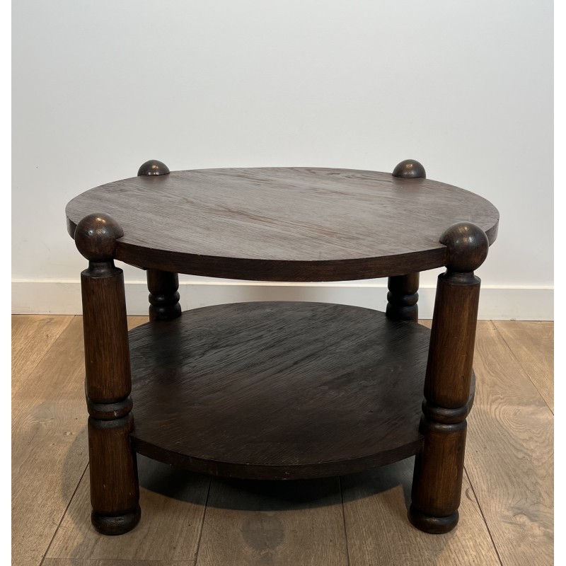 Brutalist Solid Oak Coffee Table by Charles Dudouyt, French Work, circa 1940-1950