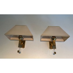 Pair of Lucite and Gilt Wall Sconces
