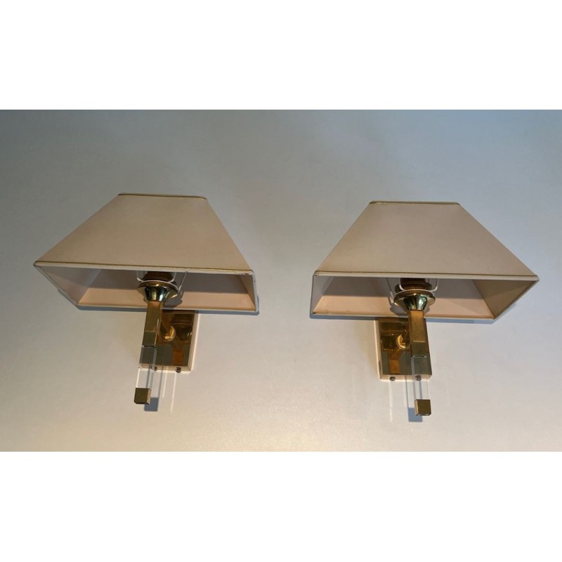 Pair of Lucite and Gilt Wall Sconces