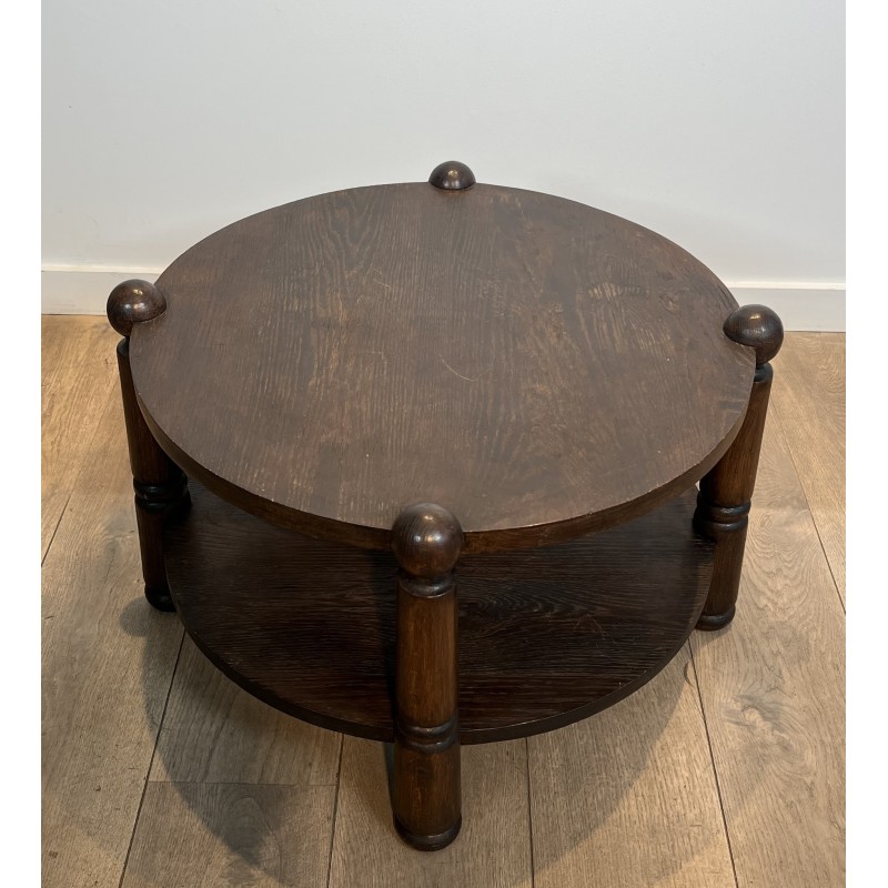 Brutalist Solid Oak Coffee Table by Charles Dudouyt, French Work, circa 1940-1950