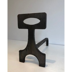 Pair of Modernist Steel and Wrought Iron Andirons, French Work, circa 1970