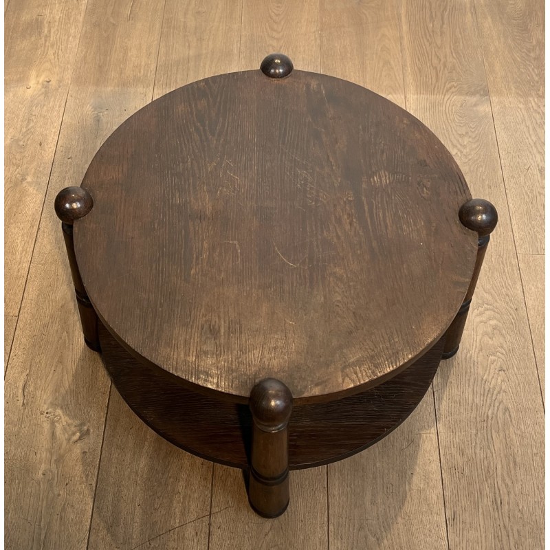 Brutalist Solid Oak Coffee Table by Charles Dudouyt, French Work, circa 1940-1950