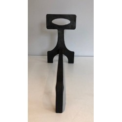 Paire de Chenets Modernistes en Acier et Fer Forgé, Travail Français, vers 1970