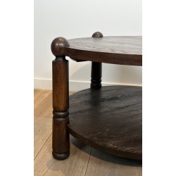 Table Basse Brutaliste en Chêne Massif par Charles Dudouyt, Travail Français, vers 1940-1950