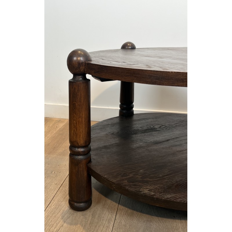 Brutalist Solid Oak Coffee Table by Charles Dudouyt, French Work, circa 1940-1950