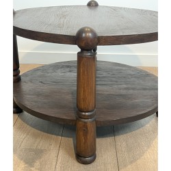 Table Basse Brutaliste en Chêne Massif par Charles Dudouyt, Travail Français, vers 1940-1950