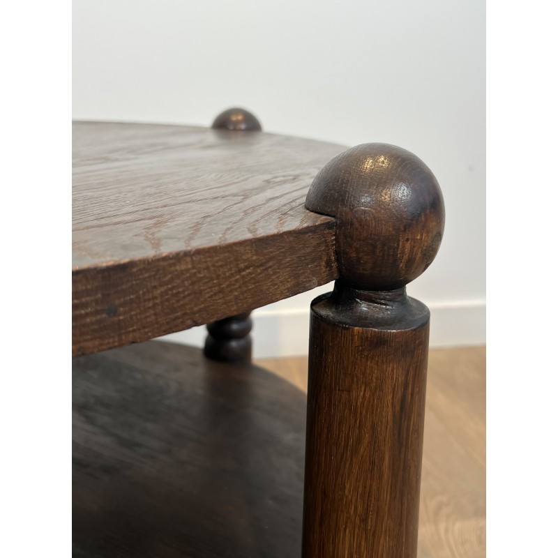 Table Basse Brutaliste en Chêne Massif par Charles Dudouyt, Travail Français, vers 1940-1950