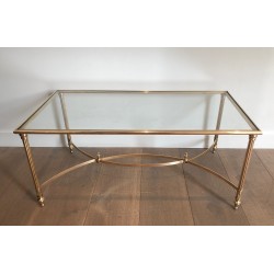 Table Basse Néoclassique en Laiton et Plateau de Verre par la Maison Jansen, Travail Français, vers 1940