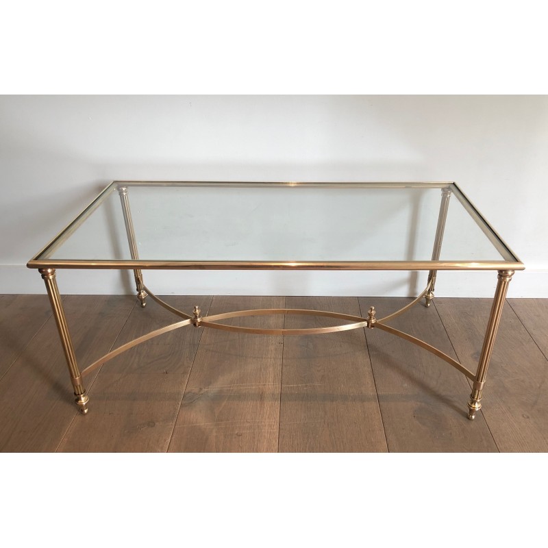Neoclassical Brass Coffee Table with Glass Shelf by Maison Jansen, French Work, circa 1940