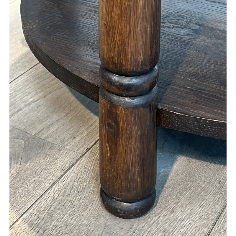 Table Basse Brutaliste en Chêne Massif par Charles Dudouyt, Travail Français, vers 1940-1950