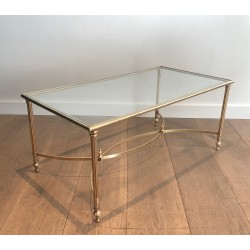 Neoclassical Brass Coffee Table with Glass Shelf by Maison Jansen, French Work, circa 1940
