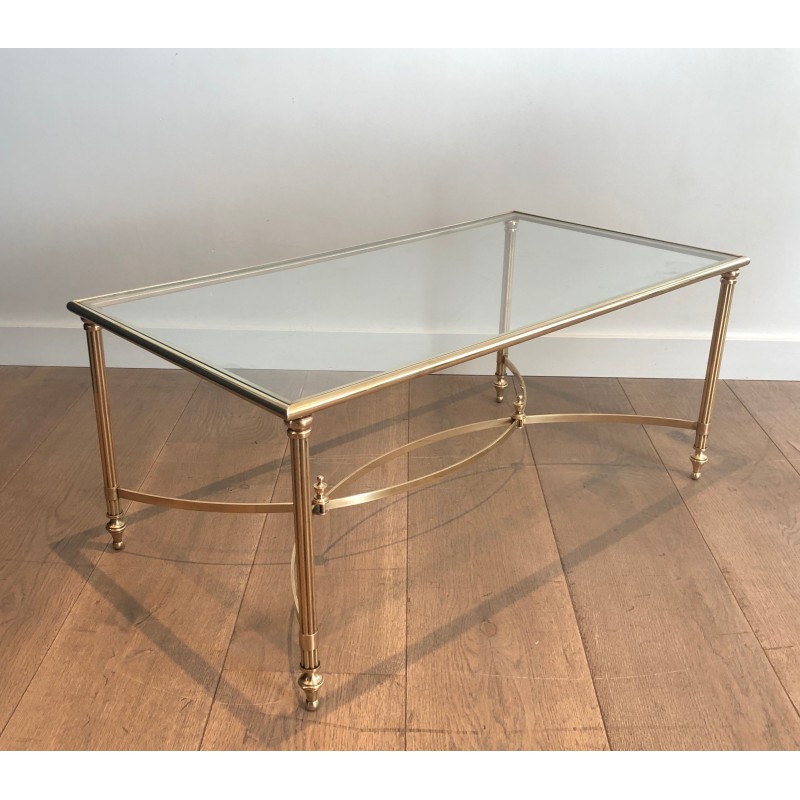 Table Basse Néoclassique en Laiton et Plateau de Verre par la Maison Jansen, Travail Français, vers 1940