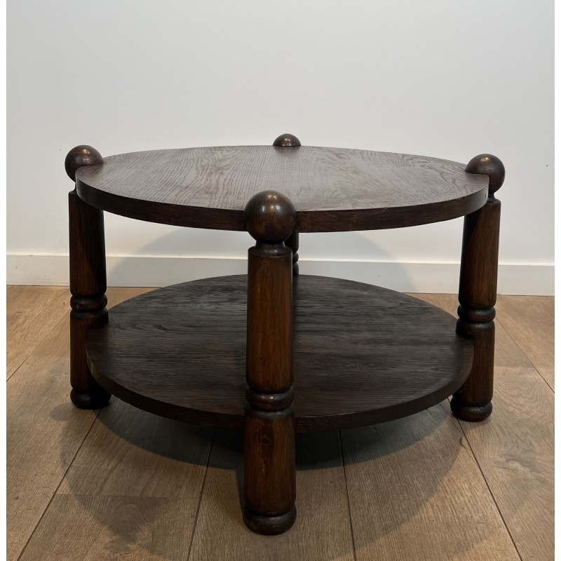 Brutalist Solid Oak Coffee Table by Charles Dudouyt, French Work, circa 1940-1950