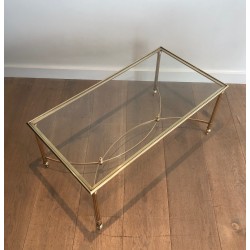 Table Basse Néoclassique en Laiton et Plateau de Verre par la Maison Jansen, Travail Français, vers 1940