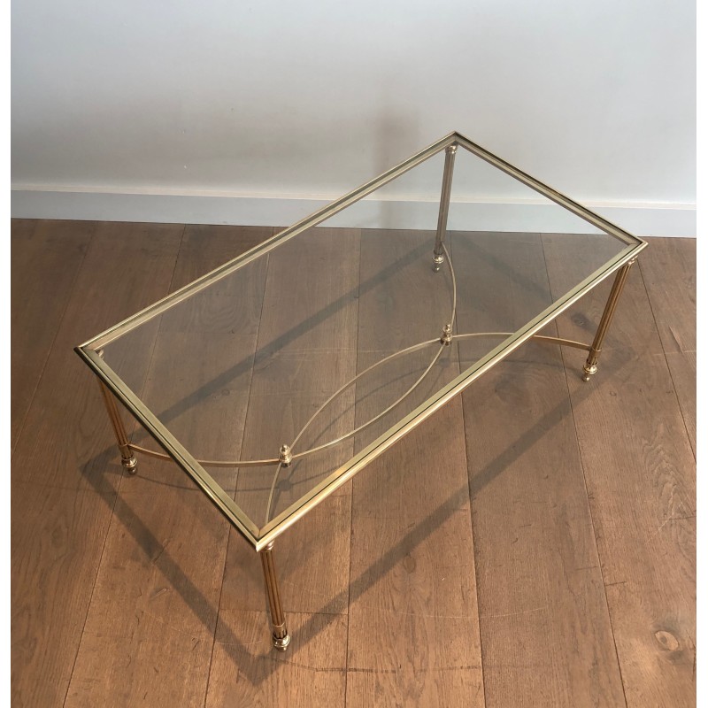 Table Basse Néoclassique en Laiton et Plateau de Verre par la Maison Jansen, Travail Français, vers 1940