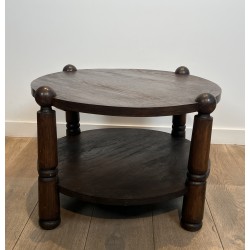 Brutalist Solid Oak Coffee Table by Charles Dudouyt, French Work, circa 1940-1950