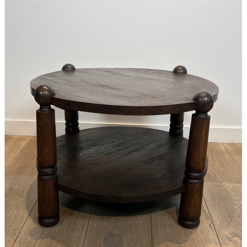 Table Basse Brutaliste en Chêne Massif par Charles Dudouyt, Travail Français, vers 1940-1950