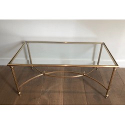 Table Basse Néoclassique en Laiton et Plateau de Verre par la Maison Jansen, Travail Français, vers 1940