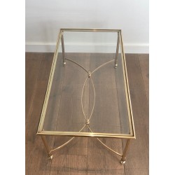 Table Basse Néoclassique en Laiton et Plateau de Verre par la Maison Jansen, Travail Français, vers 1940