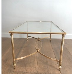 Neoclassical Brass Coffee Table with Glass Shelf by Maison Jansen, French Work, circa 1940