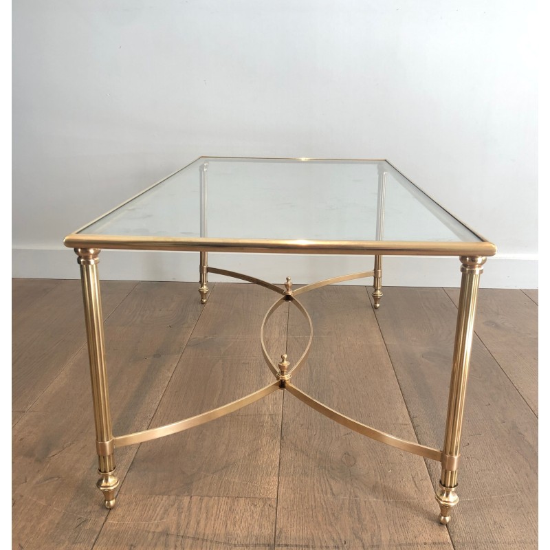 Table Basse Néoclassique en Laiton et Plateau de Verre par la Maison Jansen, Travail Français, vers 1940