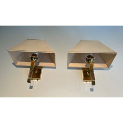 Pair of Lucite and Gilt Wall Sconces