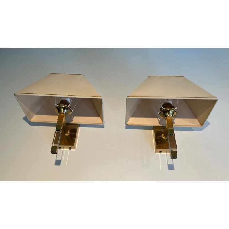 Pair of Lucite and Gilt Wall Sconces