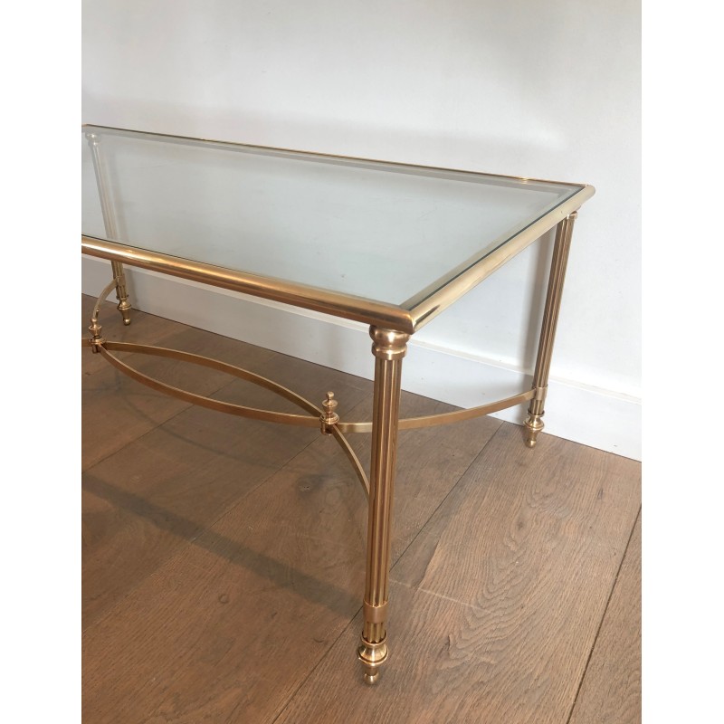 Neoclassical Brass Coffee Table with Glass Shelf by Maison Jansen, French Work, circa 1940