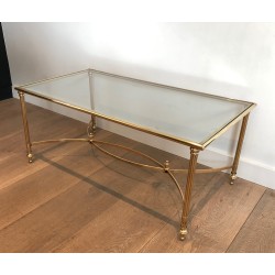Neoclassical Brass Coffee Table with Glass Shelf by Maison Jansen, French Work, circa 1940