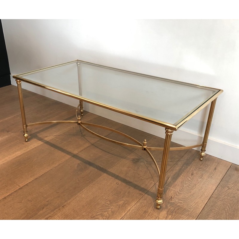 Table Basse Néoclassique en Laiton et Plateau de Verre par la Maison Jansen, Travail Français, vers 1940