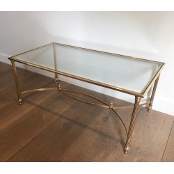 Table Basse Néoclassique en Laiton et Plateau de Verre par la Maison Jansen, Travail Français, vers 1940