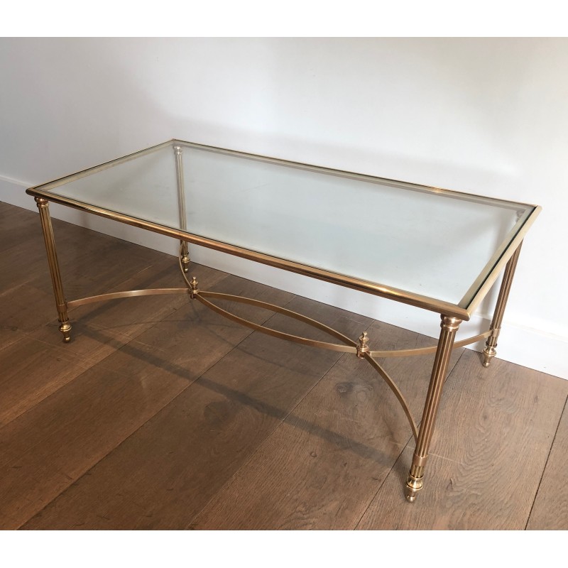 Table Basse Néoclassique en Laiton et Plateau de Verre par la Maison Jansen, Travail Français, vers 1940
