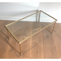 Neoclassical Brass Coffee Table with Glass Shelf by Maison Jansen, French Work, circa 1940