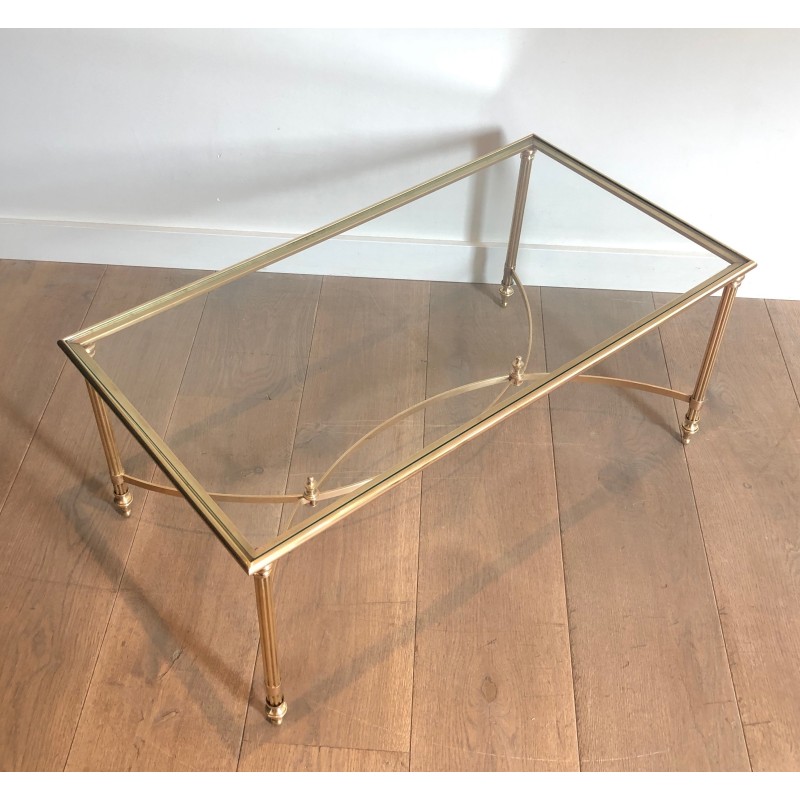 Table Basse Néoclassique en Laiton et Plateau de Verre par la Maison Jansen, Travail Français, vers 1940