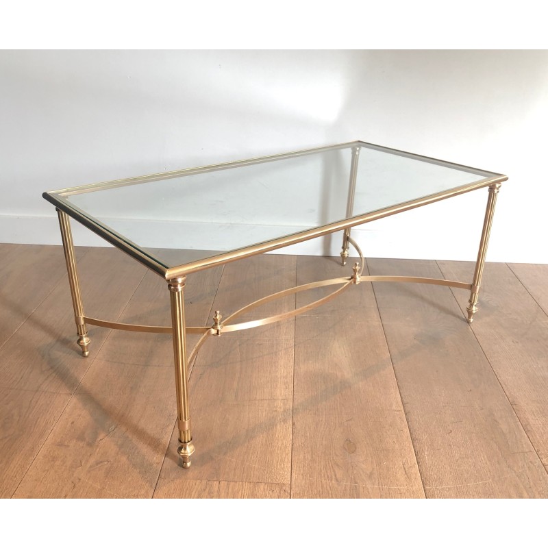 Neoclassical Brass Coffee Table with Glass Shelf by Maison Jansen, French Work, circa 1940