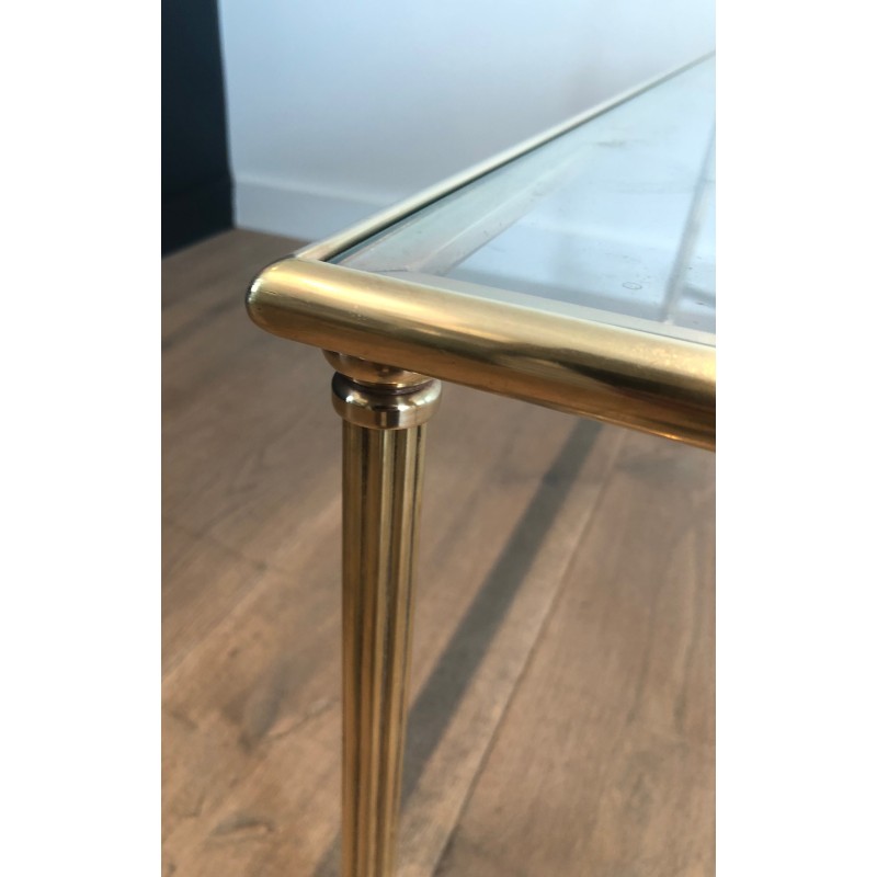 Neoclassical Brass Coffee Table with Glass Shelf by Maison Jansen, French Work, circa 1940
