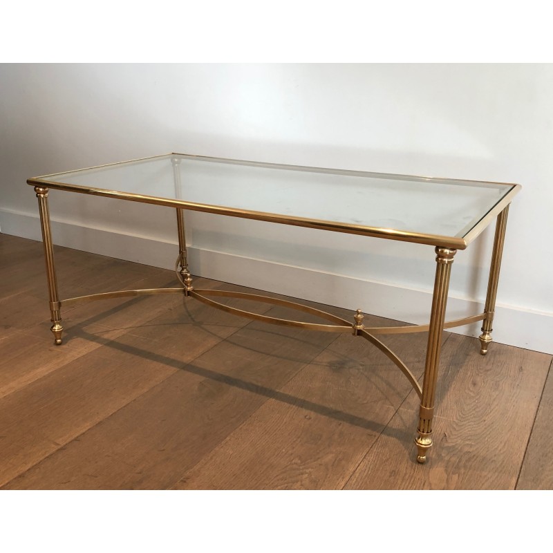 Table Basse Néoclassique en Laiton et Plateau de Verre par la Maison Jansen, Travail Français, vers 1940
