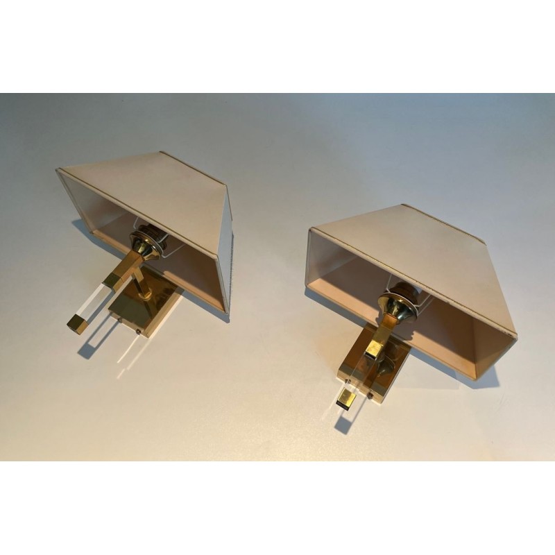 Pair of Lucite and Gilt Wall Sconces