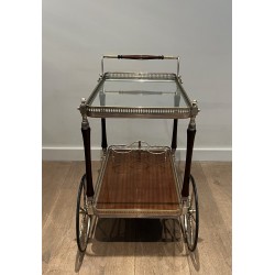 Mahogany and Silvered Brass Drinks Trolley with Removable Trays by Maison Jansen, French Work, circa 1940