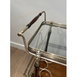 Mahogany and Silvered Brass Drinks Trolley with Removable Trays by Maison Jansen, French Work, circa 1940