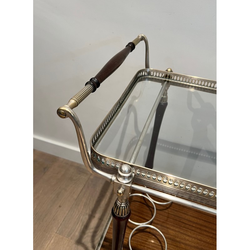Mahogany and Silvered Brass Drinks Trolley with Removable Trays by Maison Jansen, French Work, circa 1940