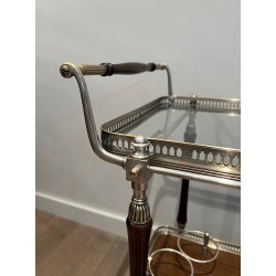 Mahogany and Silvered Brass Drinks Trolley with Removable Trays by Maison Jansen, French Work, circa 1940